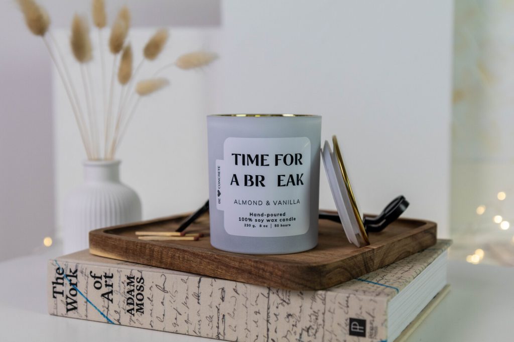 Almond and Vanilla Scented Soy Wax Candle - Time for a Break